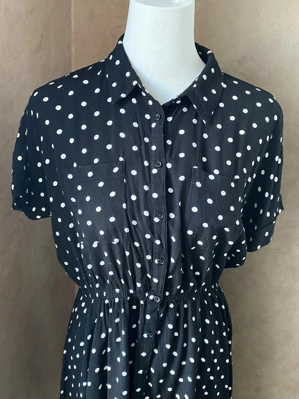 Monoprix black dress with white polka dots size 40 – 100% viscose, retro chic style – photo 2